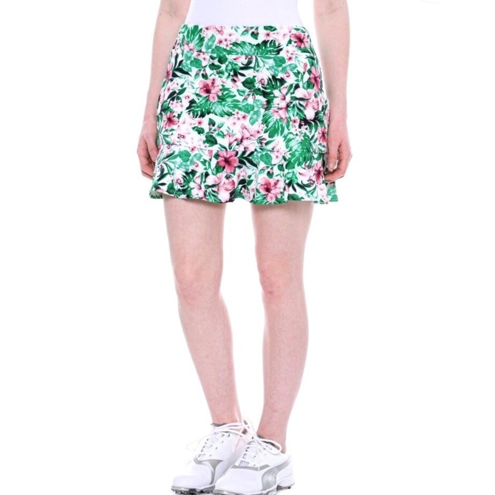 Tommy Bahama Women's UPF 50 Green Pink Floral Golf Tennis Ruffle Skort L New